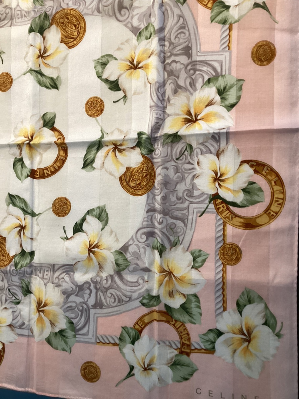 EUC Celine Paris Vintage Handkerchief White Plumeria - Coin and Ring